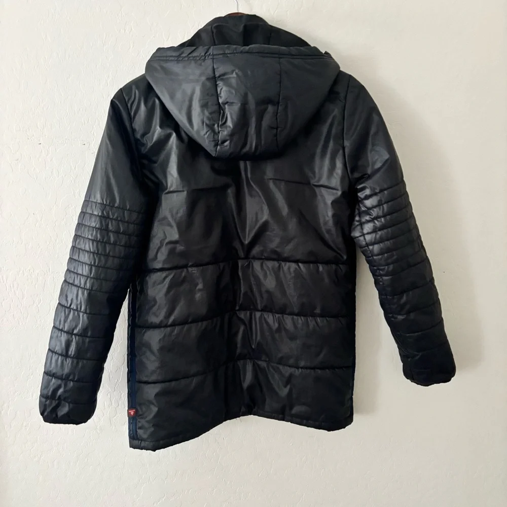 adidas Manchester United Youth Kids Black Hooded Puffer Jacket with Team Crest M